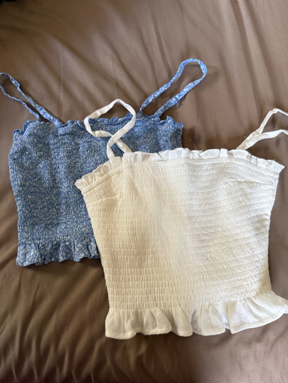 Hollister Smocked Ruffle Cami Tank Top - White & Blue